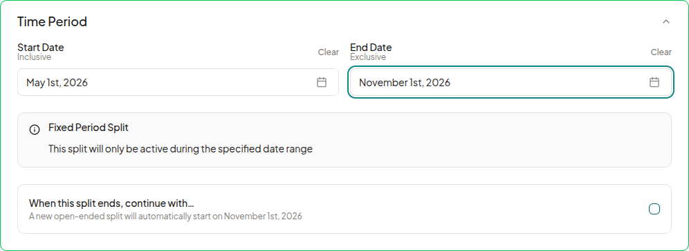 Split form showing Permanent, Open-ended, Fixed Period, and Until Date labels