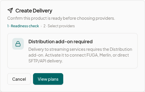 New delivery dialog showing provider selection and validation issues
